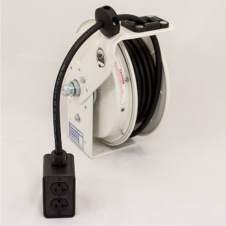 Kh Industries Retractable Cord Reel, 20 Amp, White Reel, Black Quad Outlet Box, 25ft 12/3 Black Sjow RTBB3LW-1DD520-J12F