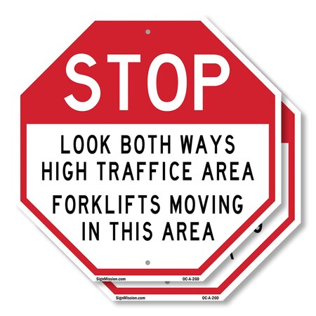 Signmission Stop Look Both Ways High Traffic Ar, 10 inch X 10 inch, Aluminum Metal Signs, 2PK OC-A-2PACK-10-260