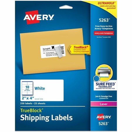 Avery LABEL, LSR, SHIPPNG, 2X4, 250CT 5263