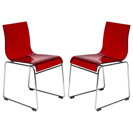 Leisuremod Lima Modern Acrylic Chair, Transparent Red, 2PK LC19TR2