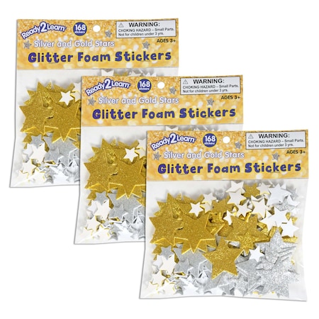 Ready 2 Learn Glitter Foam Stickers, Stars, Silver and Gold, 168-Piece Set, 3PK CE10083
