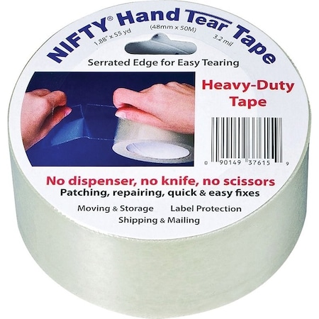 Nifty Products Hand Tear Tape, 55 yd L, 2 in W, Polypropylene Backing, Clear T3761RTL