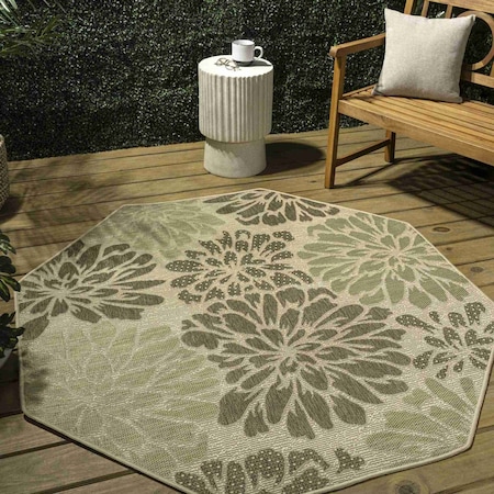 Jonathan Y Zinnia Modern Floral Textured Weave Sage/Brown 5 ft Octagon Indoor/Outdoor Area Rug SMB110A-5TGN