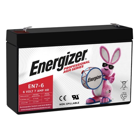 Energizer EN7-6, 6 Volt 7 Amp Hr, Long Lasting Sealed Lead Acid AGM Rechargeable Battery EN4098454