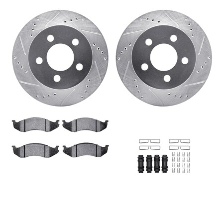 Dynamic Friction Co DFC Brake Rotor - Drilled & Slotted - Silver- Heavy Duty Brake Pad includes Hardware 7412-42035
