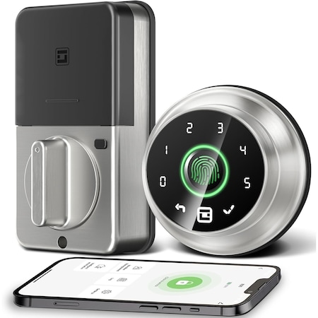 Edendirect 4 in 1 Aluminum Smart Lock Deadbolt with App Biometric Door Knob, Keyless Entry Door Lock in Silver IR-F02SN=F02-02