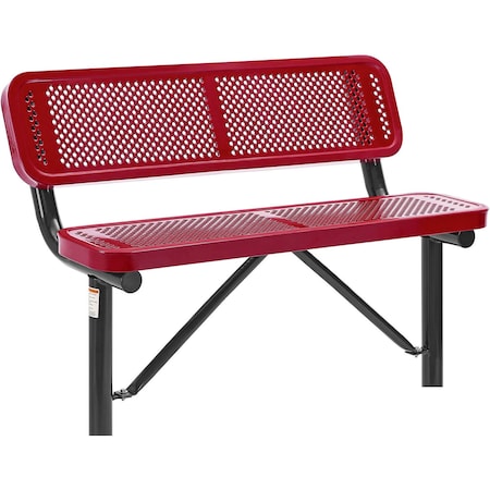 Global Industrial 4' Outdoor Steel Bench w/ Backrest, Perforated Metal, In Ground Mount, Red 695744IRD