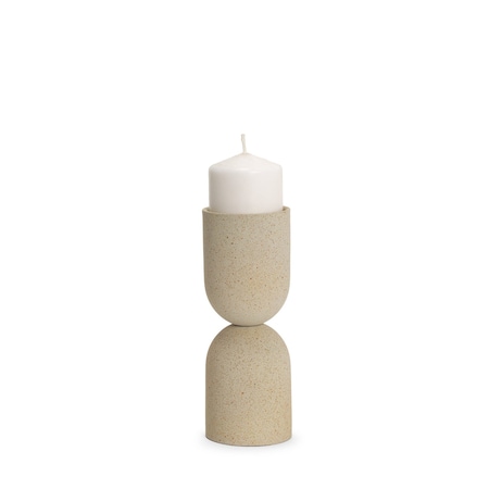 Homeroots 9" Beige Metal Tabletop Pillar Candle Holder 608425