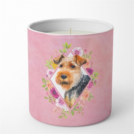 Carolines Treasures 10 oz Welsh Terrier Pink Flowers Decorative Soy Candle CK4192CDL