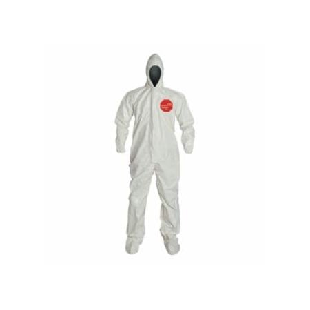 Dupont Tychem 4000 Coverall, Attached Hood and Sock, Elastic Wrists, Zipper, Storm Flap, White, 6PK 251-SL122T-2XL
