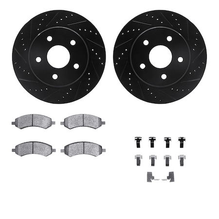 Dynamic Friction Co DFC Brake Rotor Drilled & Slotted - Black- w/Ultimate Duty Brake Pad & HW Kit 8412-40010