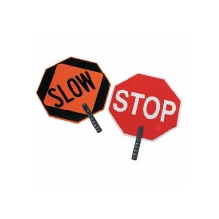 Cortina Safety Products Safety Paddle, STOP/SLOW, White Letters on Red/ Black Letters on Orange, Nonreflective 831-03-851