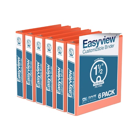 Davis Group Easyview Premium, Round Ring, Customizable, View Binder, (Orange, 1.5"), PK6 8412-19-06