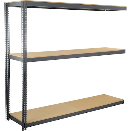 Global Industrial 3 Shelf, Standard Duty Boltless Shelving, Add On, 96"W x 18"D x 60"H, Wood Deck B3170857