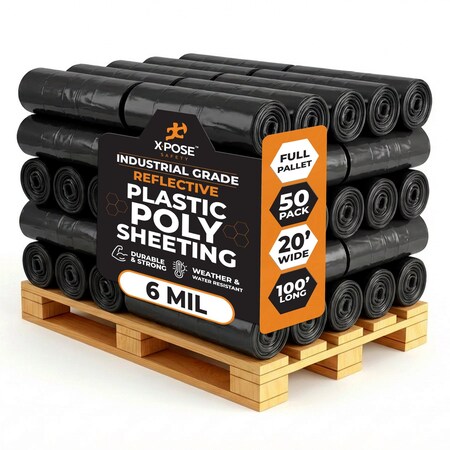 Xpose Safety 20ft x 100ft Black Poly Sheeting, 6 Mil, 50PK B-620-50-X