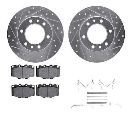 Dynamic Friction Co DFC Brake Rotor - Drilled & Slotted - Silver- Heavy Duty Brake Pad includes Hardware 7412-76003