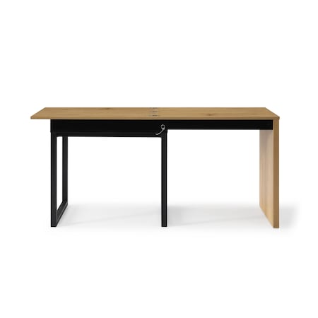 Homeroots 63" Natural and Black Wood and Metal Writing Desk 543780