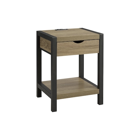 Monarch Specialties Accent Table, 24-in. h, 2 Tier, End, Side, Nightstand, Lamp, Storage Drawer, Dark Taupe, Blk Metal I 3200