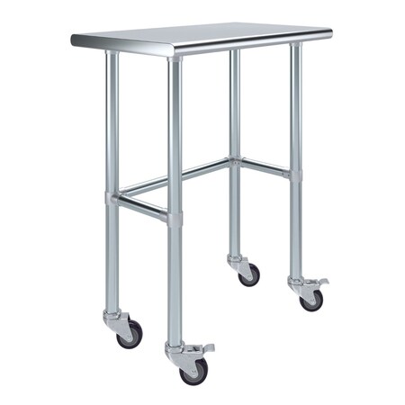 Amgood 18in D x 30in L Stainless Steel Open Base Table, 3in Casters AMG WT-1830-RCB-WHEELS-Z