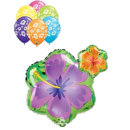 Loonballoon Hibiscus Tropical Flower Luau Party Mylar Latex Balloons Set B01FTXNLSA-hibiscus
