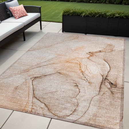 Homeroots 5' X 8' Gray and Orange Abstract Washable Non Skid Indoor Outdoor Area Rug 559392