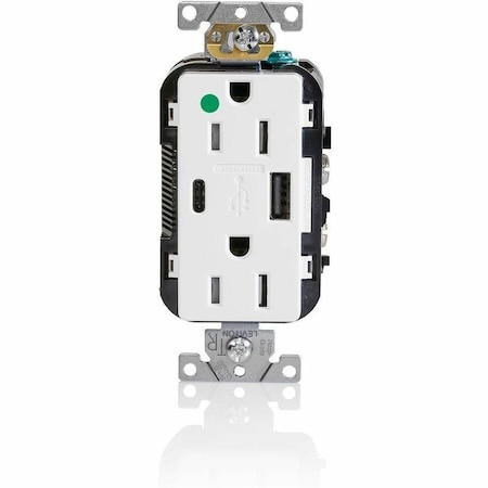 Leviton USBReceptacle, 15A, 1/2hp, Wht, Thrmplstc T5633-HGW