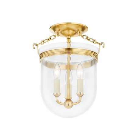 Hudson Valley Lighting Mark D. Sikes X Rousham 3 Light Semi Flush 12.75 In. Aged Brass MDS1600-AGB