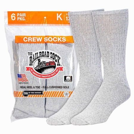 Railroad Sock King Size Crew Socks - Grey, 6PK 6072K