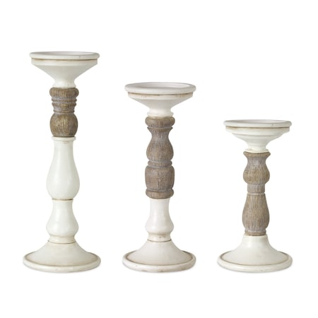 Homeroots Set of Three Ivory and Natural Resin Tabletop Pillar Candle Holders, 3PK 517612