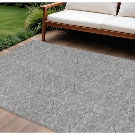 Homeroots 9' X 12' Gray Black And Ivory Geometric Washable Indoor Outdoor Area Rug 596744