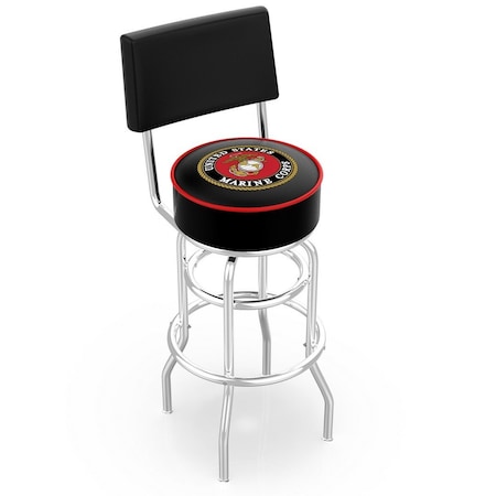 Holland Bar Stool Co 25" Chrome 2-Ring U.S. Marines Swivel Bar Stool, Back L7C425Marine