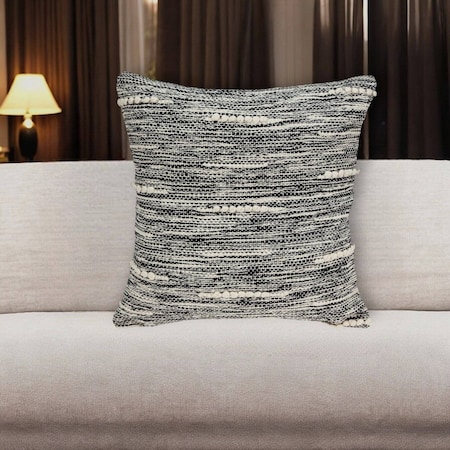Homeroots 18" Beige and Black Striped Cotton Throw Pillow 529184