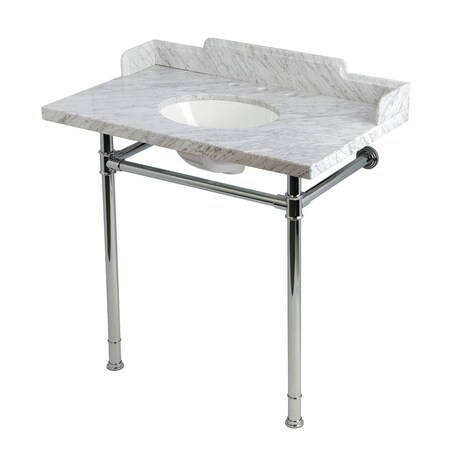 Kingston Brass 36-Inch Carrara Marble Console Sink with Stainless Steel Legs, 8-Inch, 3-Hole KMS36228M381