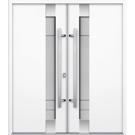 Vdomdoors Steel Double Doors Deux 1713 White Enamel Stainless Inserts Single Modern Painted DEUX1713DEXD-BEM-RH-W72 x H80