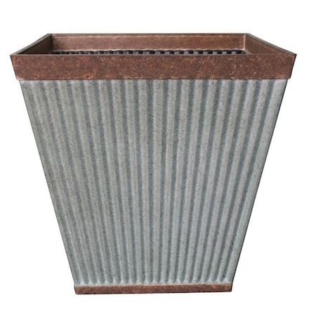 Southern Patio Westlake Planter, 16 in W, 16 in D, Square, Resin, Rustic Galvanized, Silvery HDR-046851