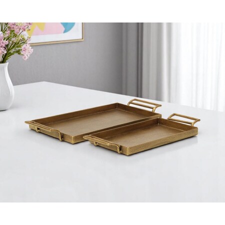 Homeroots Set of Two Gold Cast Iron Handmade Vanity Trays With Handles 625656