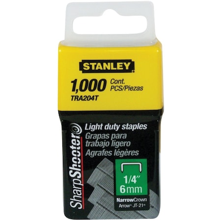 Stanley SharpShooter Light-Duty Narrow Crown Staple 1/4'', 1000PK TRA204T