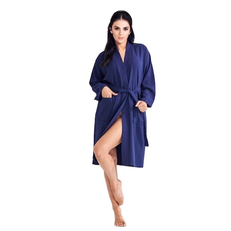 Towelsoft Women's Waffle Indigo Long Premium CottonBlend Bathrobe Small WM-Wfl-Km-Rbs-Lng-INDG-S