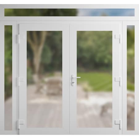 Vdomdoors Front Exterior Prehung Metal-Plastic Double Doors Frosted Glass / MANUX 8102 White Silk / Office Co MANUX8102DEXD-WS-W16+72+16xH80+12-LH-I