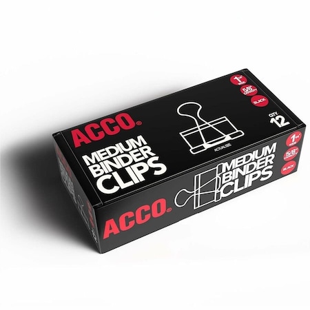 Acco Medium Black/Silver Binder Clips 12 pk A7072050