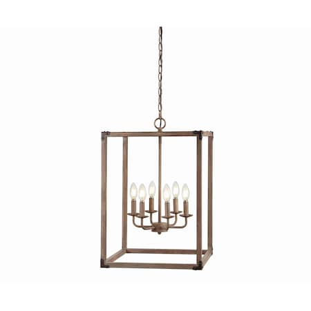 Jonathan Y Magnolia 16.2" 6-Light Adjustable Iron Rustic Farmhouse LED Pendant, Brown JYL7476A