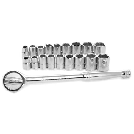 Performance Tool 17 pc. 1/2 in. Dr. Socket Set, SAE Metric Sockets, Ratchet W38302