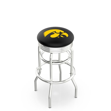 Holland Bar Stool Co 25" Chrome 2-Ring Iowa Swivel Bar Stool, Accent Ring L7C3C25IowaUn