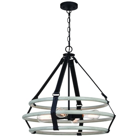 Vaxcel Taylor 4L Black and Ash Gray Drum Cage Industrial Pendant Light with Fabric Straps P0371