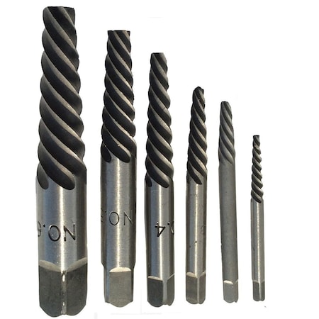 Drill America No 1-6 Carbon Steel Spiral Flute Screw Extractor Set DEWEZS1-6