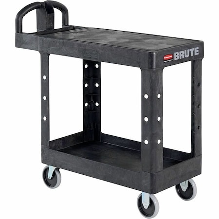 Rubbermaid Commercial Utility Cart with Deep Lipped & Flush Plastic Shelves, Plastic, 500 lb Load Capacity, 2 Shelves FG450500BLA