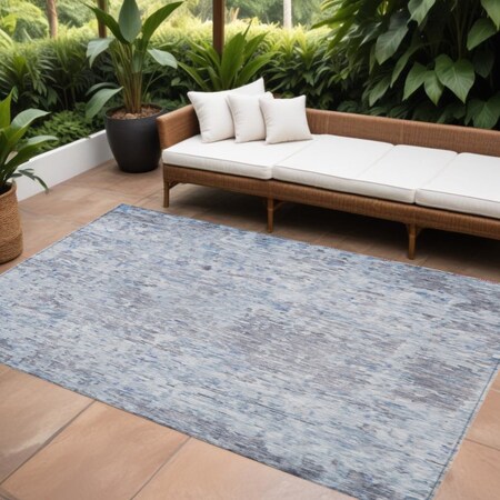 Homeroots 10' X 14' Sky Blue Charcoal And Ivory Abstract Washable Indoor Outdoor Area Rug 604558
