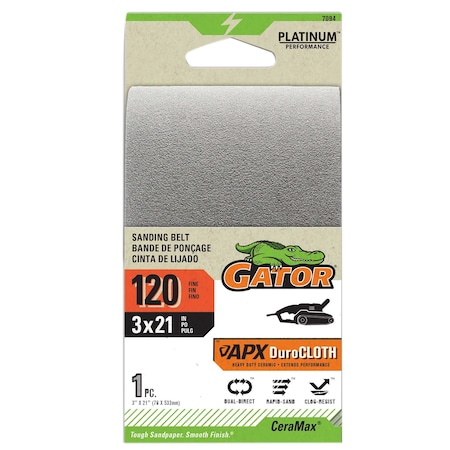 Gator Finishing CeraMax Platinum 3 x 21 in. Sanding Belt, 120 Grit, Fine 7094