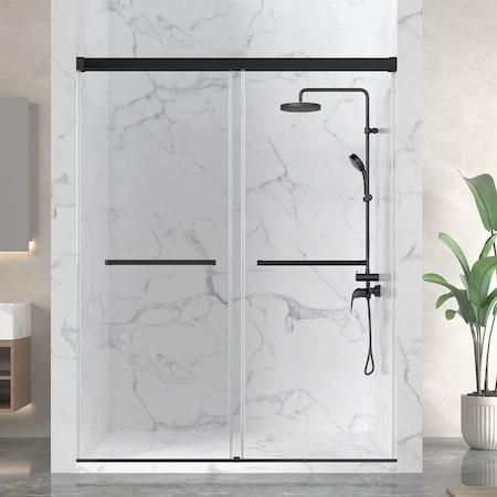 Anzzi 76 in. x 56-60 in. Frameless Sliding Shower Door in Matte Black , 3/8in 10mm Tempered Clear Glass SD-AZ21-02MB