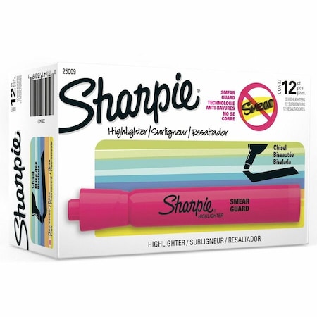 Sharpie Smear Guard Highlighter, Chisel Tip Fluorescent Pink PK12 25009B